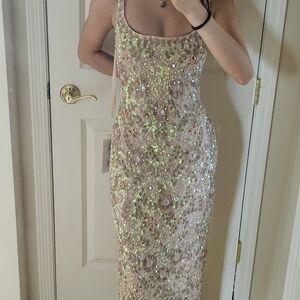 Mac Duggal 10755 Beaded Floral Midi Dress